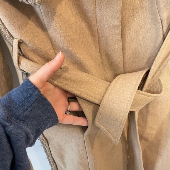 Anthropologie Elevenses Judith Belted Wool Coat Khaki Brown 6 Full Zip Lined - Picture 3 of 11